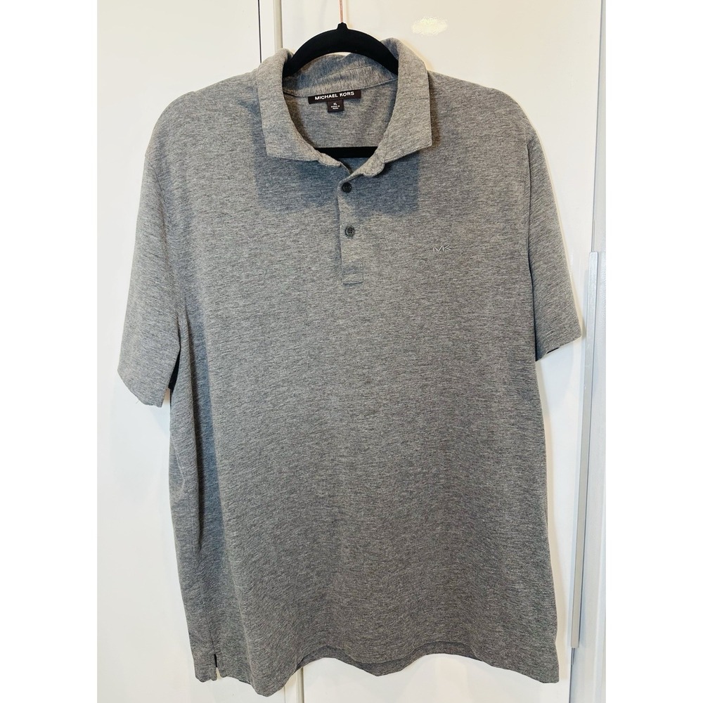 Michael Kors Mens Gray Polo Shirt Short Sleeve Embroidered MK Casual Sz XL